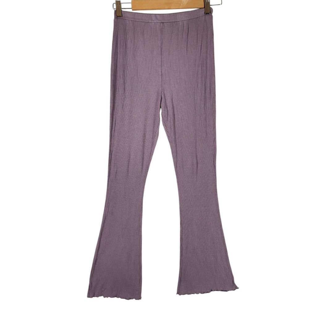 Lisa Says Gah Pants Women's S Lavender Bec Bell Bottom Ribbed Lettuce Hem Y2K